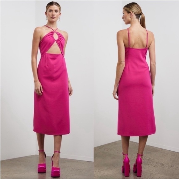 Hosbjerg Dresses & Skirts - Hosbjerg- Fuchsia Cut Out Honey Dress Midi Dress with Side Slit Size 6 NWT